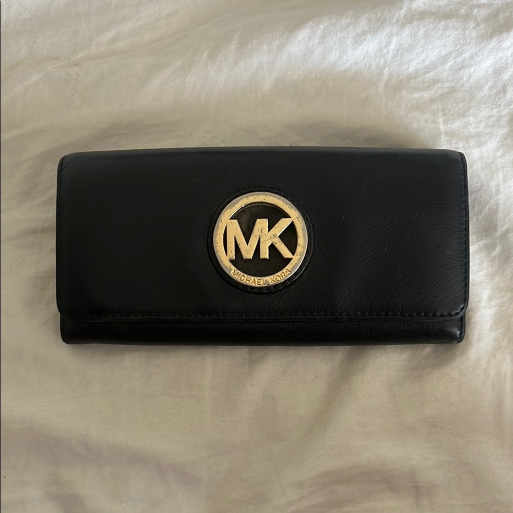 Michael Kors Black Leather Wallet with Gold Logo